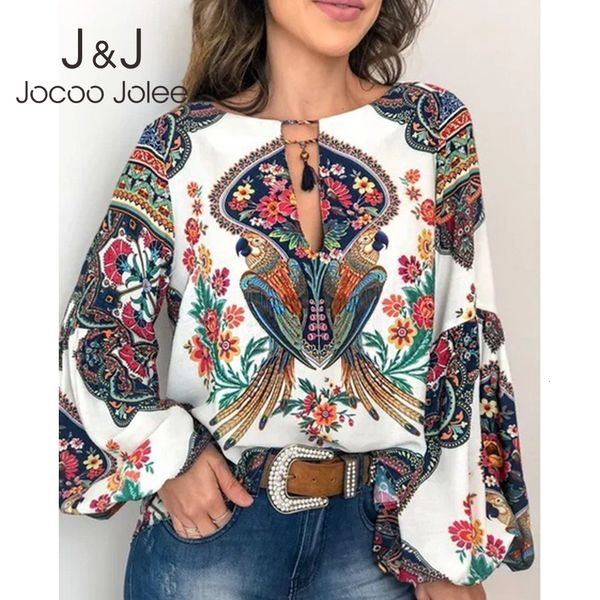 Camisas de blusas femininas JOLEE JOLEE FLORAL PRIMEIRA LANTERN LANTERN DA LANTERN BLOHO BLUSH LACE SEXY UP TASSEL O Pescoço Mulheres Tops Spring Summer Chic 230509