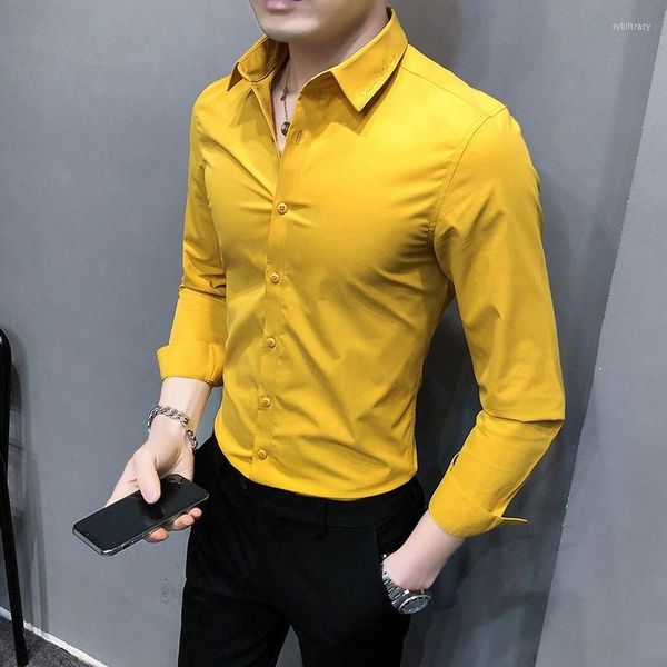 Camisas de vestido masculinas estilo britânico 2023 Solid Slave Shirt Leve Men Rouse Slim Fit Business Casual Chemise Homme Formal Tops A237