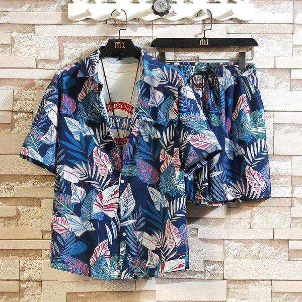 Men's Tracksuits Men Summer Palm Tree Shirt Floral Beach Sleeve Slave Suit Casual Hawaii Trend Print Conjunto de roupas Shorts Conjunto de roupas 08