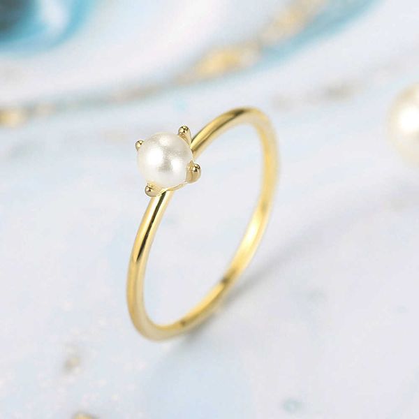 Band Ringe ZHOUYANG Ring für Frauen Zarte Mini Perle Dünner Ring Minimalistischer Grundstil Hellgelb Gold Farbe Modeschmuck KBR010 Z0509