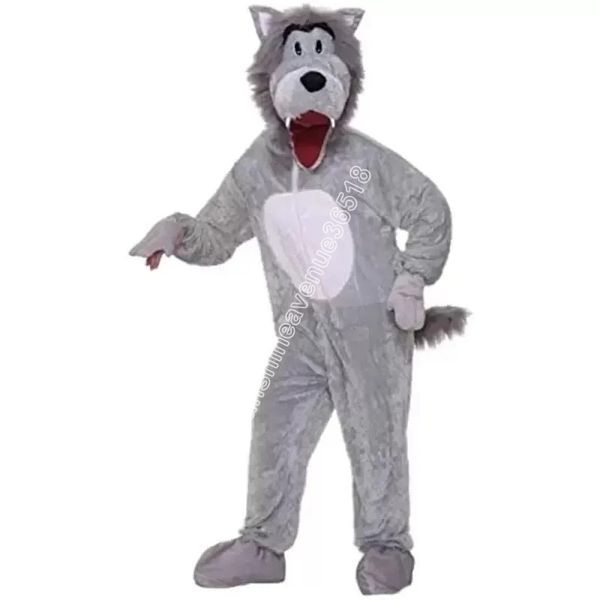 Grauer Wolf Plüsch Fursuit Maskottchen Kostüm Top Cartoon Anime Thema Charakter Karneval Unisex Erwachsene Größe Weihnachten Geburtstag Party Outdoor Outfit Anzug