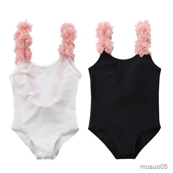 Costumi da bagno per bambini in due pezzi Costumi da bagno per bambini senza schienale a fiori Costumi da bagno bianchi neri per ragazze Costumi da bagno da spiaggia per bambini