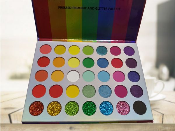 Palette di ombretti arcobaleno impermeabile a lunga durata High Pigment 35 Shades Matte Shimmer Glitter Bright Eyeshadow Pallet Trucco colorato