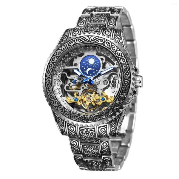 Orologi da polso Forsining Fashion Orologio da polso automatico Scheletro impermeabile Orologi meccanici da uomo Vintage Moon Pash con luminoso