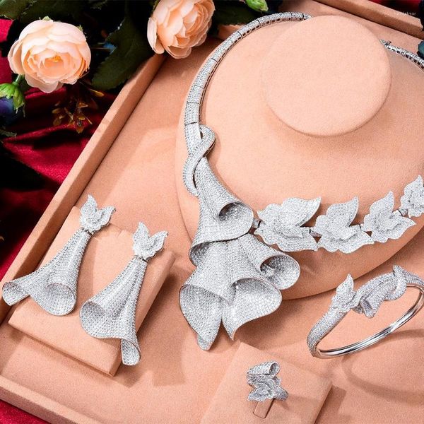 Set di orecchini e collane Jimbora scintillante anello di braccialetto romantico da sposa di lusso scintillante 4 pezzi di gioielli per set di gioielli da sposa