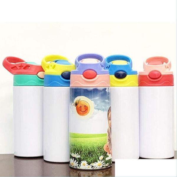 Su şişeleri 5 renk şişe 12 oz süblimasyon çocuklar düz yudum bardak kupalar paslanmaz çelik yalıtımlı çocuklar ev seyahat portatif dhtcc