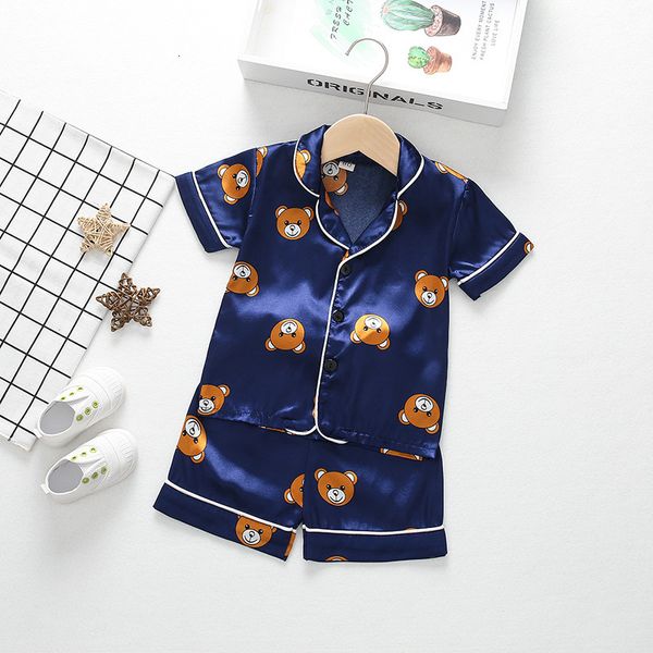Пижама Дети Лето пижамные наборы шелковые атласные пижамы для мальчиков для девочек наборы одежды для пижамы с коротким рукавом с коротким рукавом Topsshorts 2pc Sleepwears 230509