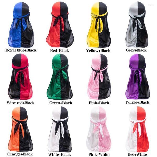 Boinas de cor de coloração dupla cetim de cauda longa chapéu de cabeceira elástica Proteção de cabelo pirata masculino na África do Sul Silky Durag