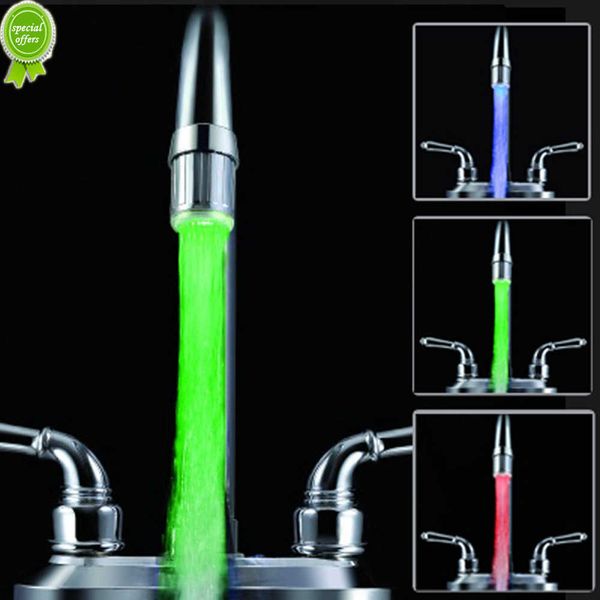 Neue LED Wasserhahn Strom Licht Küche Badezimmer Dusche Wasserhahn Wasserhahn Düsenkopf 7 Farbwechsel Temperatursensor Licht Wasserhahn geführt