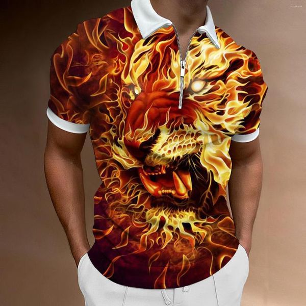 Erkek Polos Drop Tiger Yüz Baskılı Tshirt Polo Gömlek Günlük Kısa Kollu Hızlı Kurutucu Erkek Giysileri 2023 Gömlek