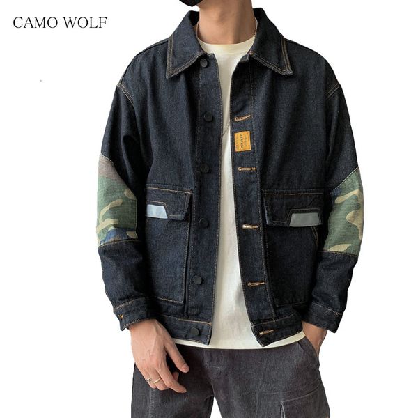 Jackets de rua masculino Jackets de jeans masculino Man Homem Mens camisa de jeans contrastante jeans casaco masculina roupas azuis jeans elegantes roupas 230509