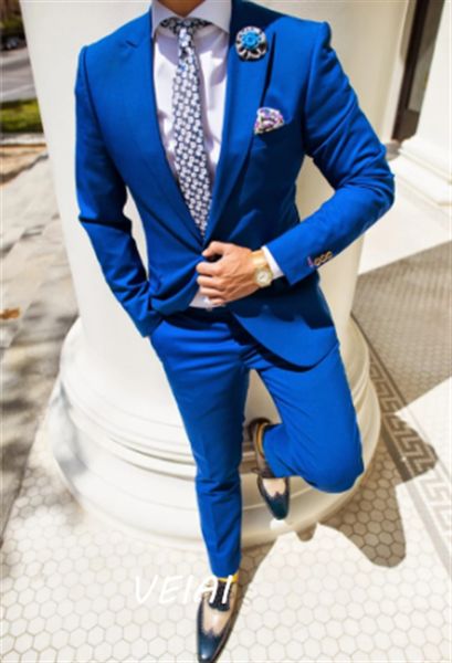 Herrenanzüge Blazer Italienischer Stil Maßgeschneiderte Königsblaue Anzüge für Hochzeit Einreihig Slim Fit 2 Stück Bräutigam Smoking Groomsman Party Anzug 230509