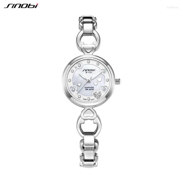 Armbanduhren SINOBI Elegante Damenuhren Volledelstahl Damen Quarz Mode Silber Damen 5 Bar Wasserdichte Uhr