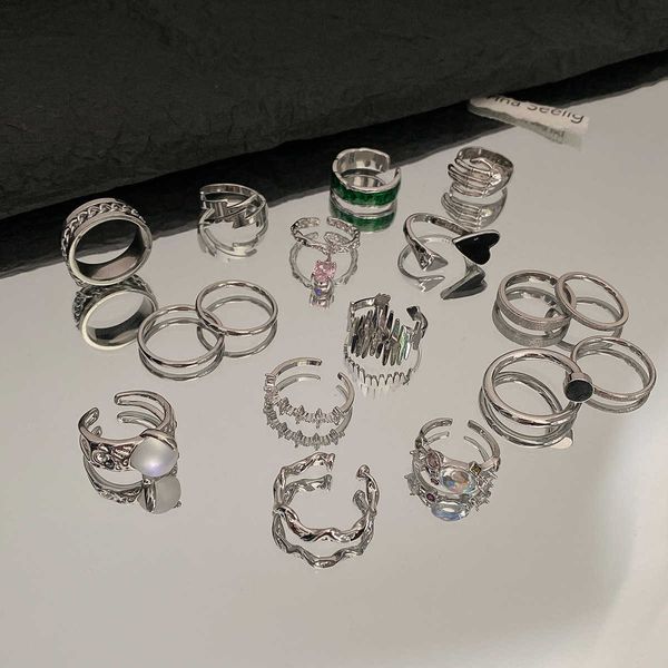 Band Ringe 2023 Neue Punk Gothic Dornen Schwarz Silber Farbe Herz Metall Geöffnet Einstellbarer Ring Für Frauen Männer Mädchen Party Grunge Y2k Schmuck Z0509