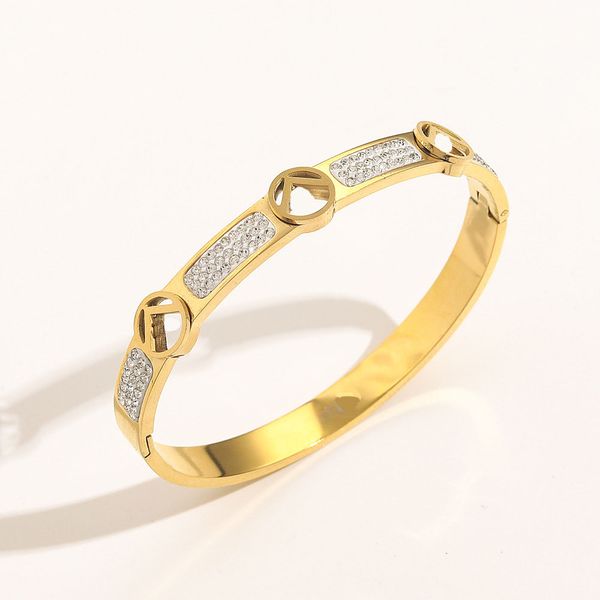 Bracciale rigido F di design di lusso Gioielli in acciaio inossidabile placcato oro 18 carati per regalo da donna