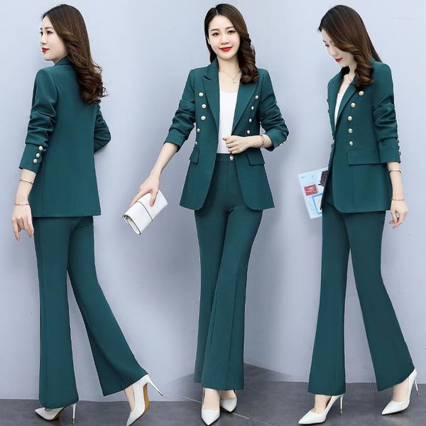 Damen zweiteilige Hose 2pcs Tweed Kleid Anzug Frauen Business formale Uniform Set OL Dame Arbeit Büro tragen Blazer weites Bein