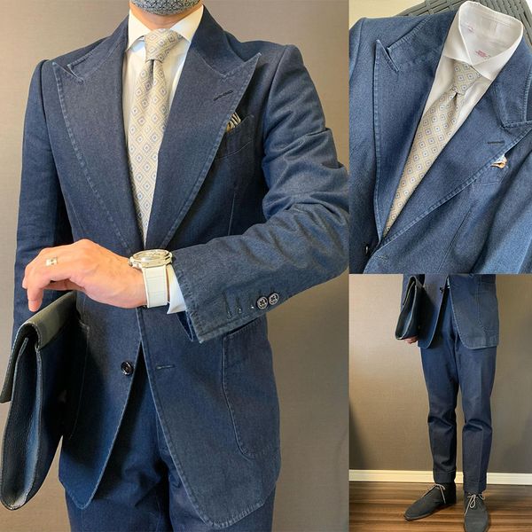 Erkekler Suits Blazers 2 adet Denim Kovboy Erkekler Blazer Pantolon Terzi Moda Düğün İş Töreni Resmi Nedensel Balo Günlük Tailed 230509