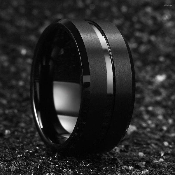 Anéis de casamento Simples 8mm Black Groove Titanium Steel For Men Women Color Cozed Jóias de banda de anel inoxidável