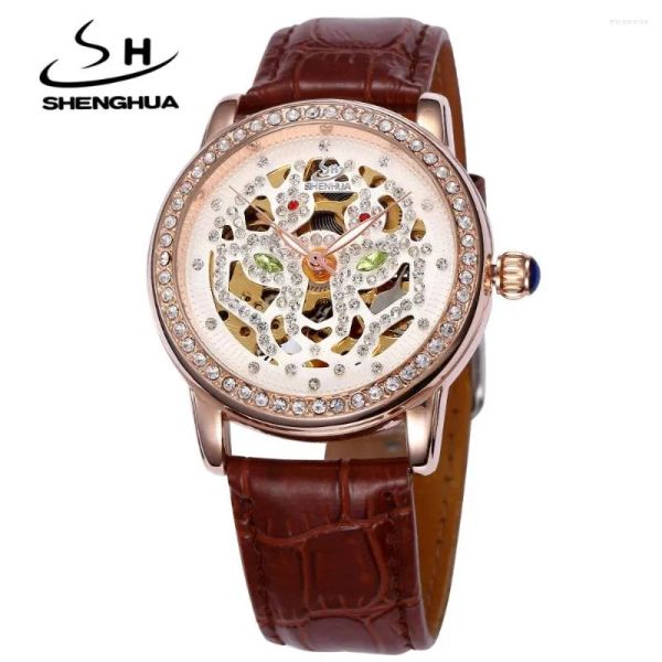 Orologi da polso SHENHUA SH Orologio da polso di marca da donna Scheletro Automatico Orologi a carica automatica per strass da donna Meccanico