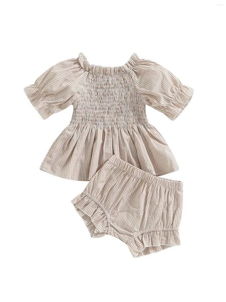 Set di abbigliamento Abito da neonata scozzese con fondoPrincess Sundress 2PCS Abiti estivi