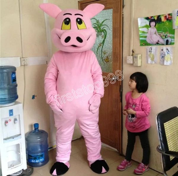 Novo adorável mascote de porco rosa, trajes de trajes de caráter de festa de festa de festa de Natal de Natal