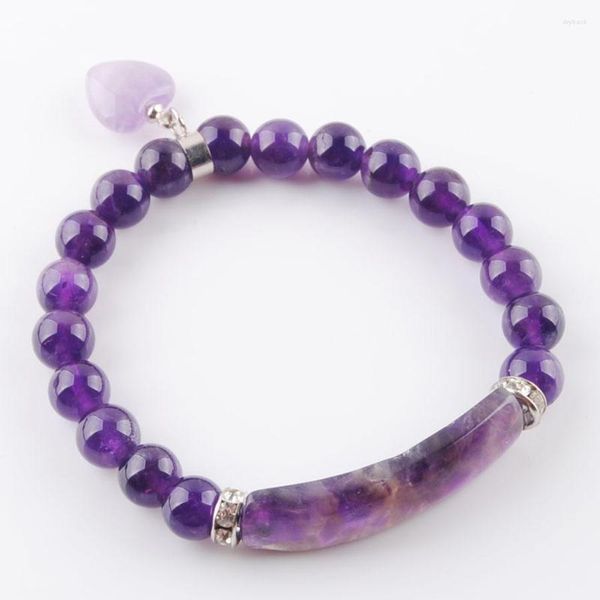 Strand Yowost Natural Amethysts Stone Breads Bracelets Forma do coração Mulheres de cor de cor de prata Jóias de amor IK3340