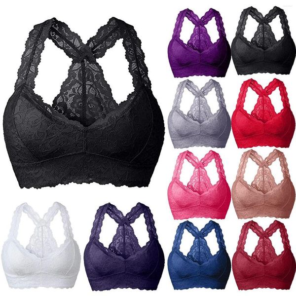 Abbigliamento da yoga Donna Reggiseni sportivi in pizzo Bralette Senza fili traspirante Plus Size Crop Wire Reggiseno libero Lingerie Biancheria intima sexy con scollo a V S-3XL