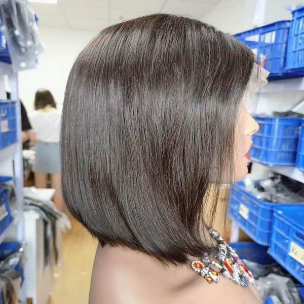 Сырая девственная вьетнамская кружевные волосы с передним боба парик шелковистый прямая плотность тяжелой плотности