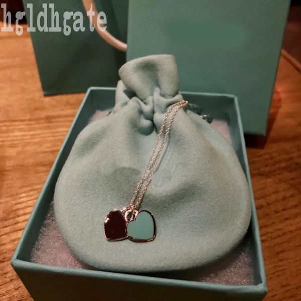 Luxuriöse Halskette mit Herzanhänger, Rückkehr zu Herz-Halsketten, süßes Design für Damen, trendiges Tiktok-Rosa, blau, plattierte Silberkette, Muttertagsgeschenk, in schönem E23