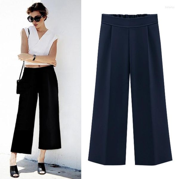 Pantaloni da donna estivi a gamba larga Capris da donna a vita alta larghi dritti nove casual