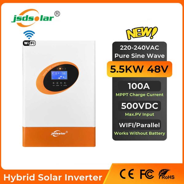 jsdsolar 5.5KW Hybrid Solar Wechselrichter 48V 5500W 220V MPPT 100A Schnellladegerät Reine Sinuswelle mit Wifi für Solar Power System Home