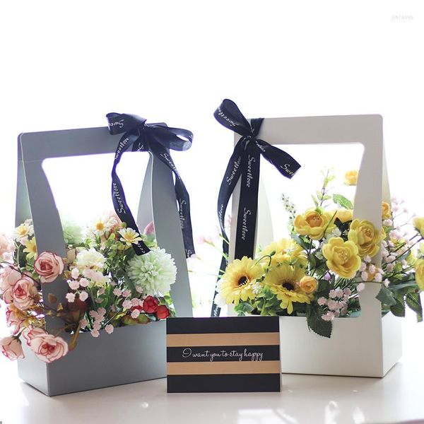 Geschenkpapier-Handgriff-Blumen-Eimer-Papierkästen für Verpackungsdekor 23,5 12 34 cm mit Umarmungstaschen