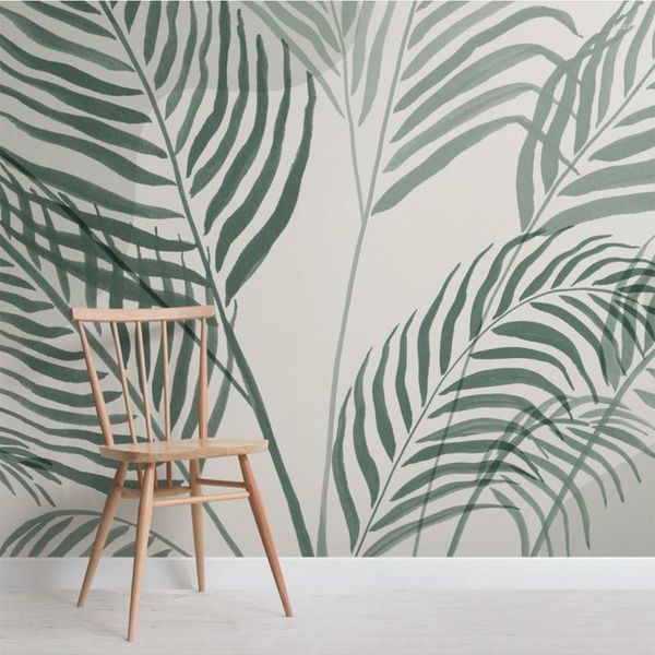 Tapeten Bacaz Botanisches grünes Palmenblatt, tintenfarbene tropische Tapetenwandbilder für Flur, Heimbüro, 3D-Palmetto-Wandpapier, PO-Wanddekor