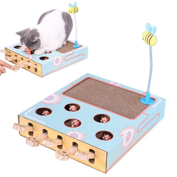 Игрушки Интерактивная игрушка для кошек 3 в 1 Chase Hunt Mouse Cat Games Box с когтеточкой для кошек Scratch Board Spring Stick Hit Gophers Maze Toys