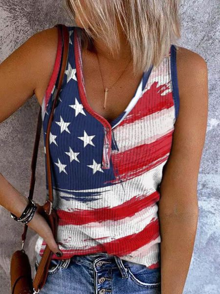 Kadın Tankları Camis American Flag Camo Tank Tops Yaz Düşük Kesim Kolsuz Düğmesi Down Sıradan Gömlekler Yenilik Şeritler ve Yıldızlar Tees Camisole 230510