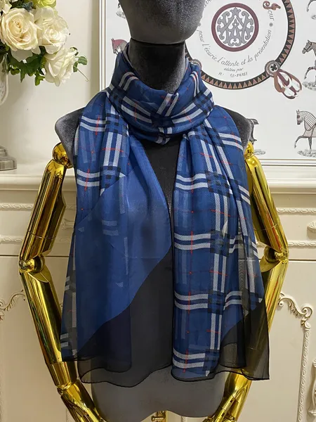 Langer Schal für Damen aus 100 % Seide, dünnes und weiches Pint-Buchstabenmuster, Größe 170 cm - 63 cm