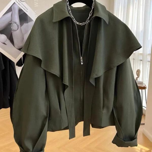 Jackets femininos Mulheres 2023 Design Sense Niche Cape Shawl Casual Casual Cropped Jacket Feminino Spring e Autumn High-end Trend Trend Casacos