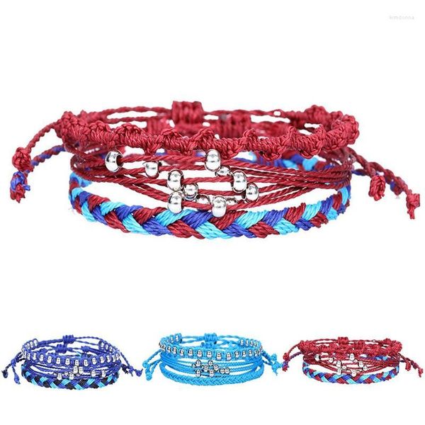 Charm Bracelets 3pcs Geometric Simple Women Braided Rope Bracelet Set Bohemian Bead Wristband String For Wrist Jewelry