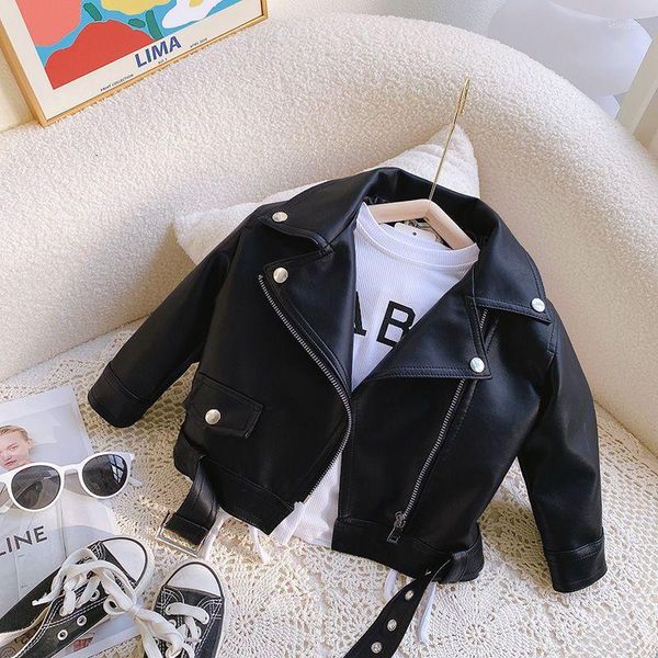 Jackets Girls Faux Leather Zipper elegante jaqueta básica meninos Outwear