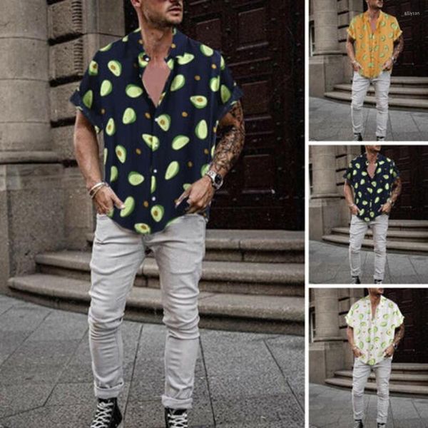 Erkek Tişörtleri Hawaiian Erkek Komik Avokado Baskısı Yatak Kısa Kollu Erkekler Düğme Sokak Giyim Plajı Camisa