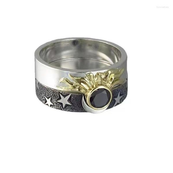 Cluster Ringe Mode Doppelschicht Paar Stern Mond Kombination Set Paar Ring Einfache Schwarze Edelstein Geometrische Zirkon Metall Party Schmuck Geschenke