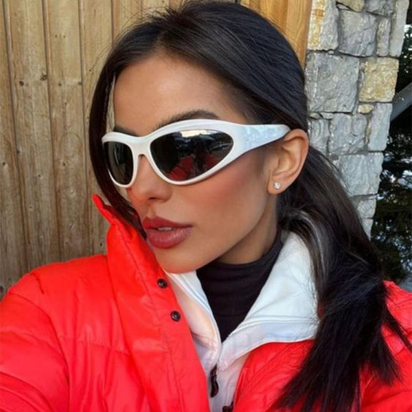 Sonnenbrille Trendige Y2k Sport Shades für Damen Mode Stilvolle Wrap Around Goggle Men Mirror Brillen