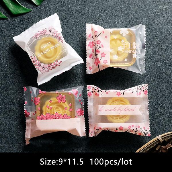 Geschenkverpackung 100 teile/los Candy Cookies Tasche Handgemachte Packung Chinesischen Stil Rosa Blumen Frosted 4 In 1 Nougat Hochzeit Party Snack Verpackung