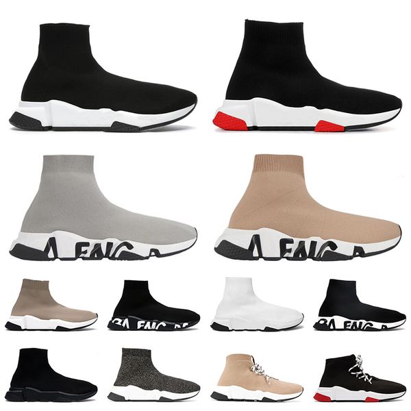 Designer Men Speed ​​Trainings Soques Sapatos 17FW Paris Mocas de luxo vintage Luxo preto branco vermelho cinza Graffiti Sole plana tênis ao ar livre esportes masculino Mulheres tamanho 36-45