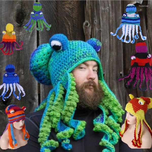 Baskenmützen Männer Lustige Octopus Mütze Handgemachte Gestrickte Tier Tentakel Pullover Frauen Erwachsene Halloween Party Cosplay Dress Up