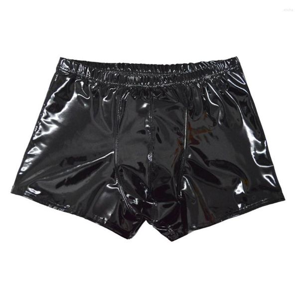 Shorts masculinos masculino boxer de couro falso resumido de látex molhos de látex troncos cueca cueca brilhante boxershorts machos calcinha