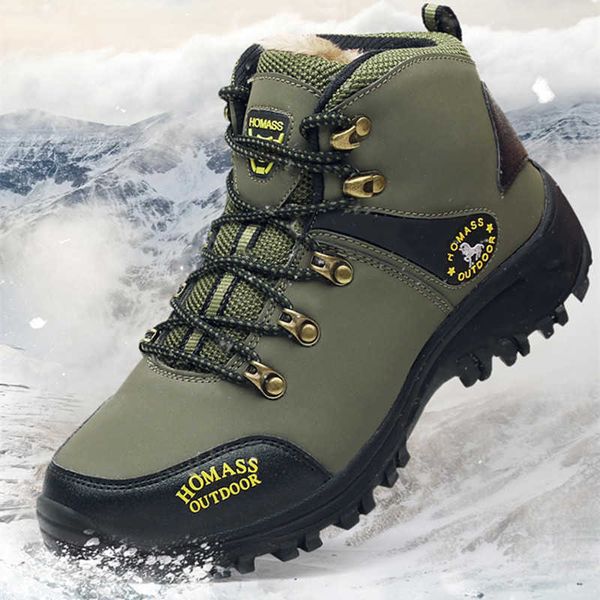 Wanderschuhe Armeegrüne Leder-Wanderschuhe für Herren, wasserdichte Schnürschuhe für den Außenbereich, Jagd, Wanderstiefeletten für den Winter, warme Schneestiefel für Herren P230510