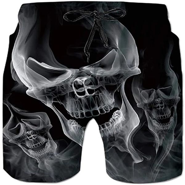 Shorts masculinos de impressão 3D Praia Skull Poker Swimsuit Casual Swimming