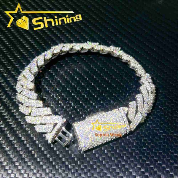 Prix de gros 925 Sterling Silver Hip Hop 16mm 7inch 8inch 9inch Iced Out Vvs Moissanite Diamond Cuban Link Bracelet