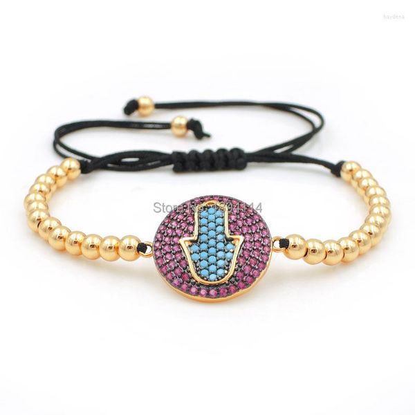 Braccialetti con ciondoli 22 17 2mm Micro Pave Mixed CZ Hamsa Hand Round Connector 4mm Beads Braided Macrame Bracciale gioielli